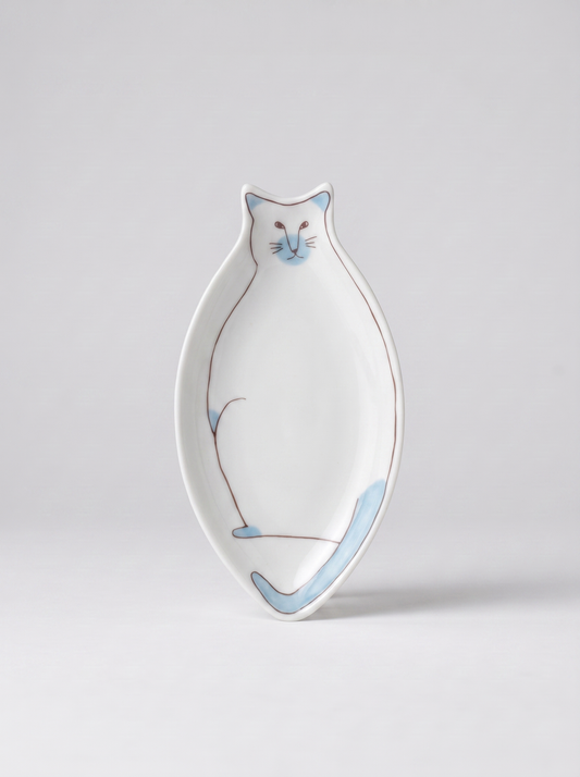 Cat Shaped Sauce Plate — Sky Blue — Japanese Ceramic by Kutanido Co. Ltd.