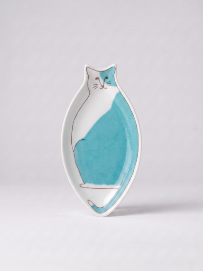 Cat Shaped Sauce Plate — Turquoise — Japanese Ceramic by Kutanido Co. Ltd.