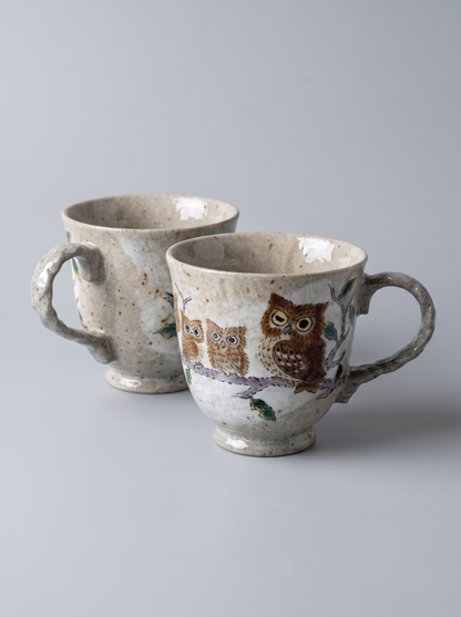 Mug "Owls on a Branch" — Japanese Ceramic by Kutanido Co. Ltd.