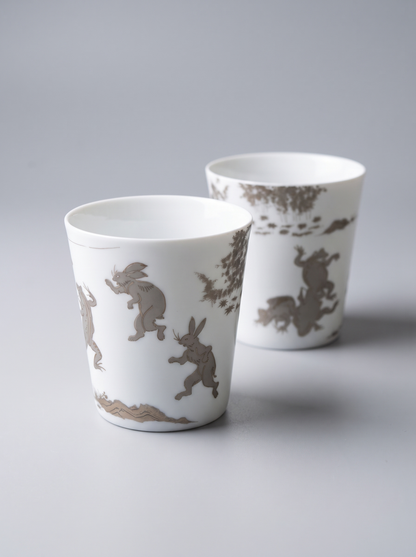 Free Cup "Choju-giga — Sumo" — Japanese Porcelain by Koransha Co. Ltd.